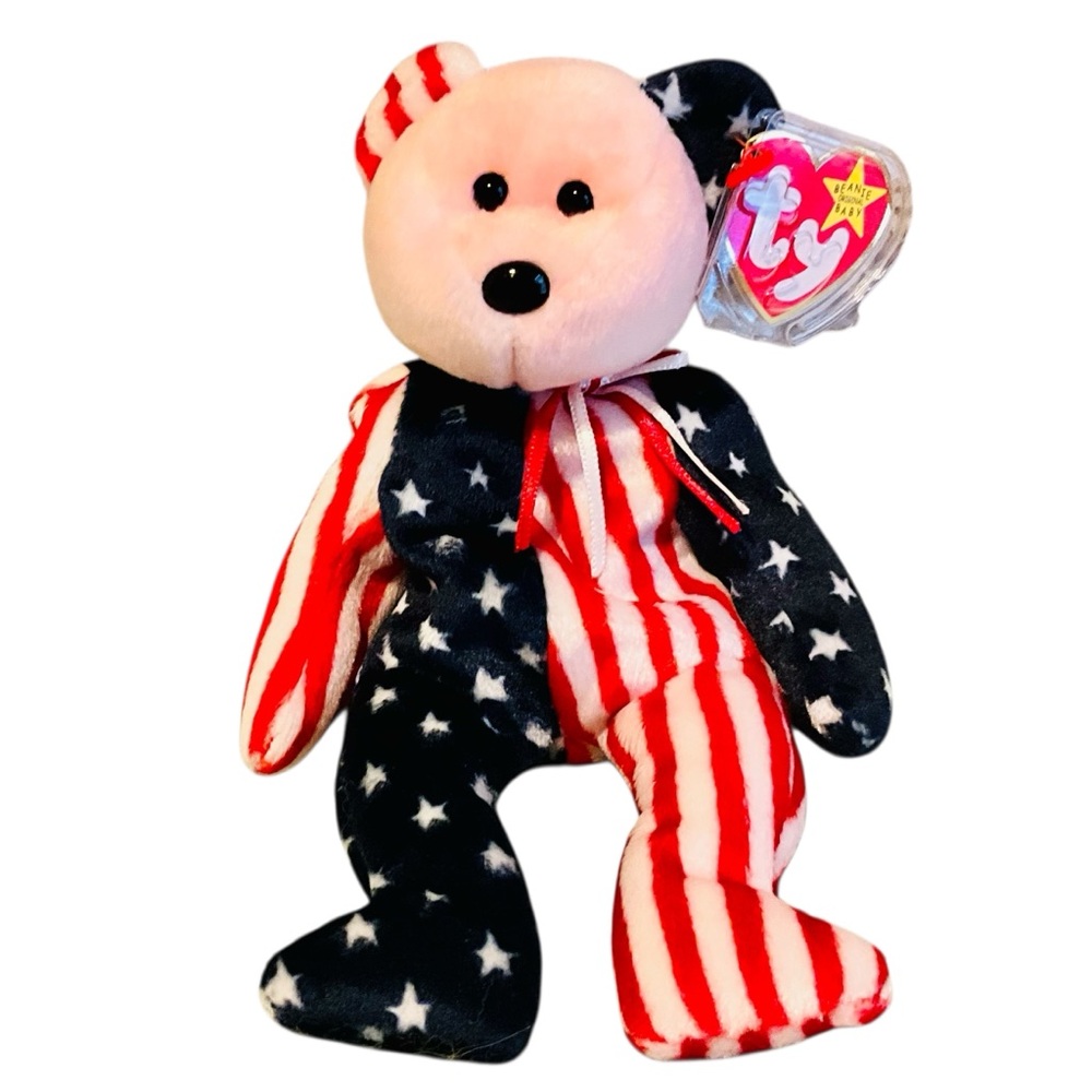 Vintage Retired Patriotic Ty Beanie Baby-“Spangle” with Pink Face NWMT